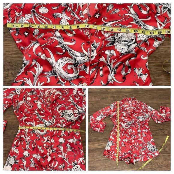 Victoria’s Secret Satin One Piece Romper Pajama Set Red Black White Size XS - Picture 15 of 16